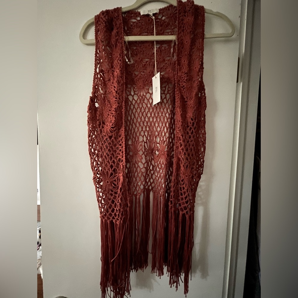 Rust Red Crochet Fringe Vest